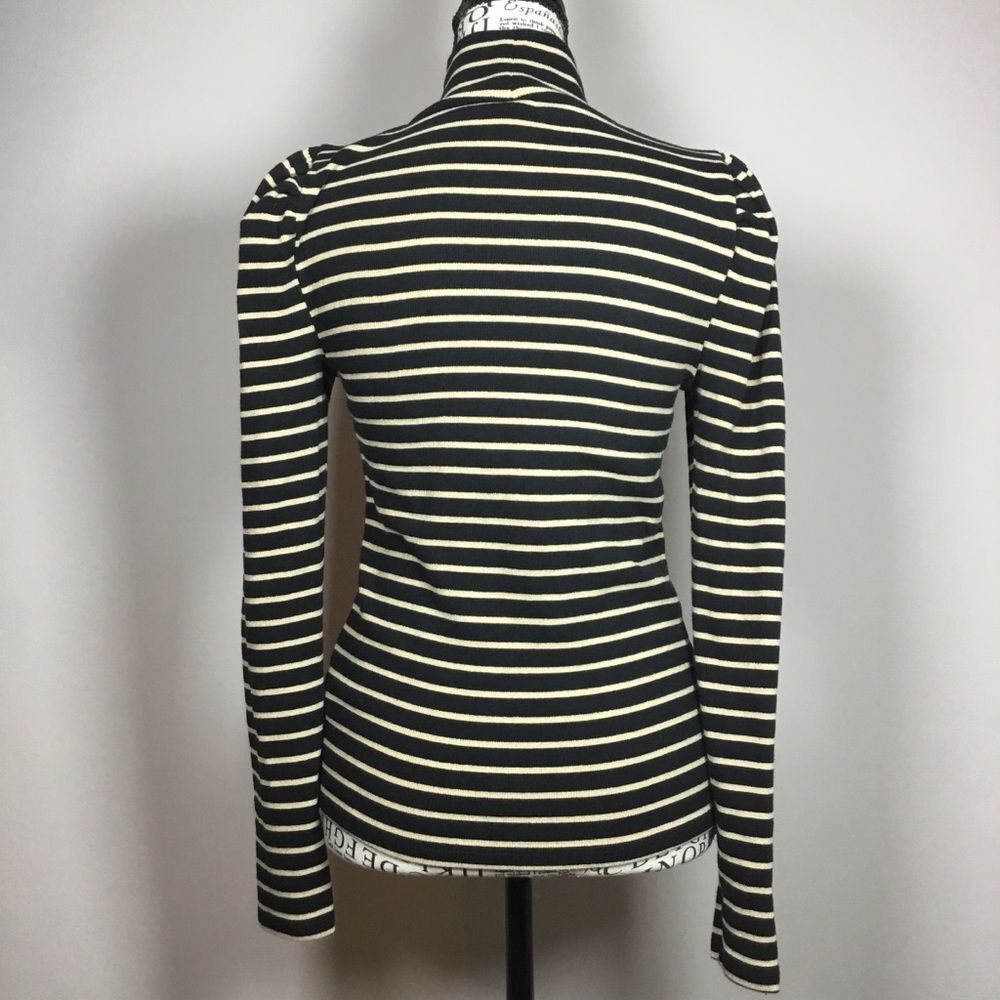 Puff sleeve high neck black gold striped sweater top elegant fancy party sz S - Picture 4 of 8
